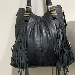 Hype Black Leather Purse with Fringe